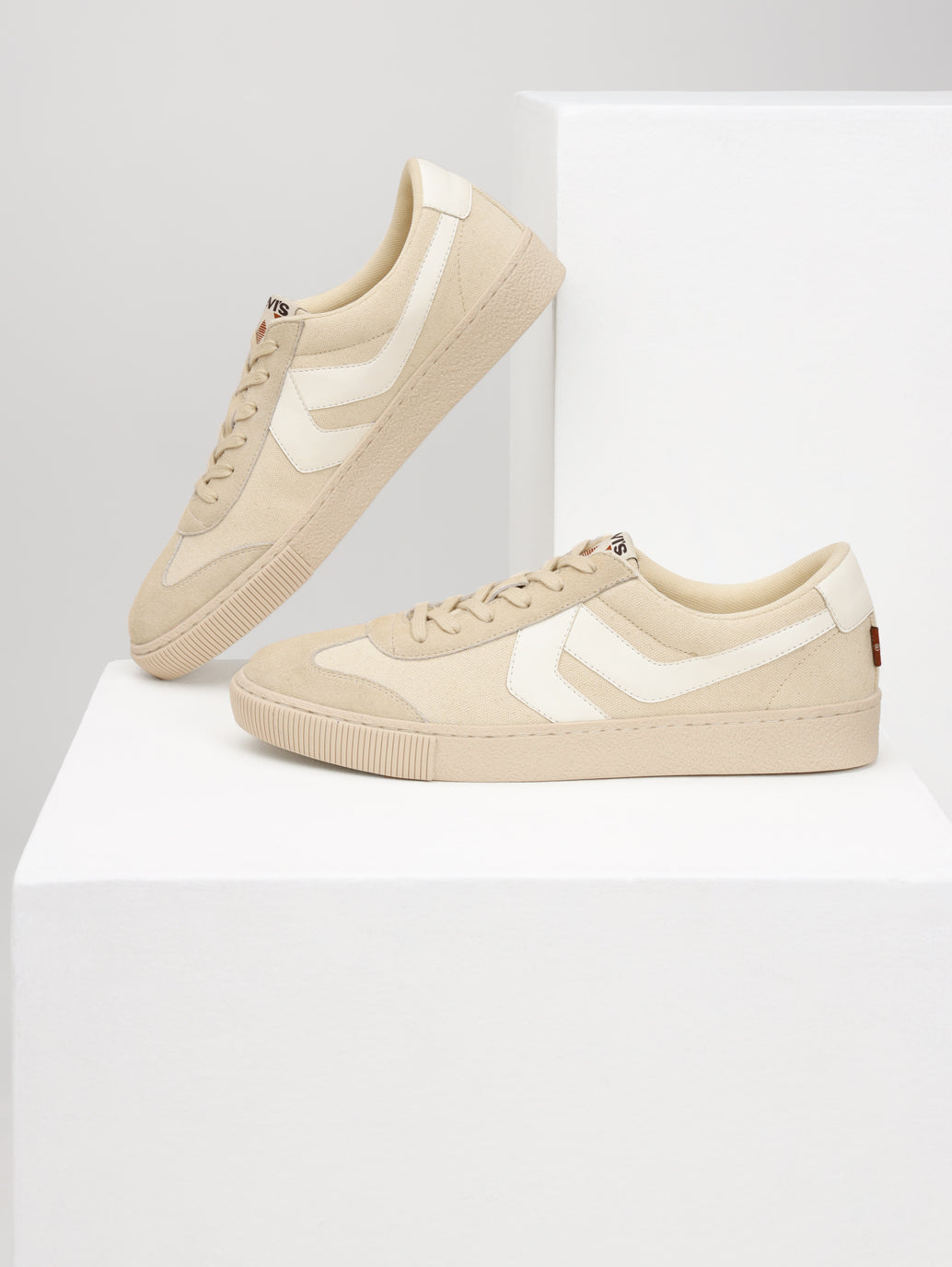 Men's Beige Colorblock Sneakers - Style View
