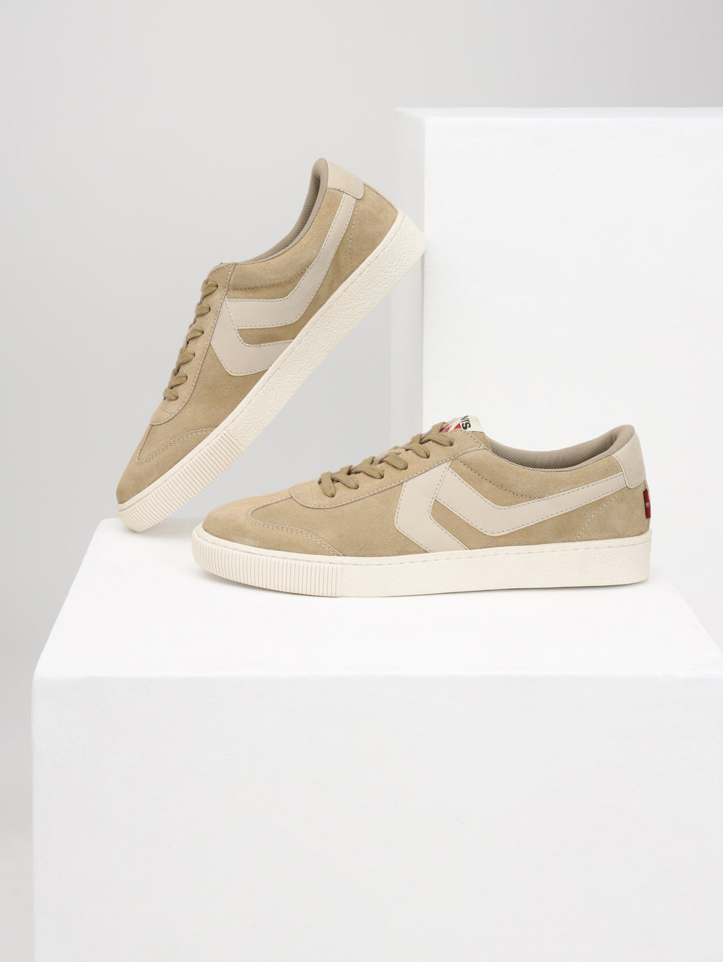 Men's Beige Colorblock Sneakers - Style View