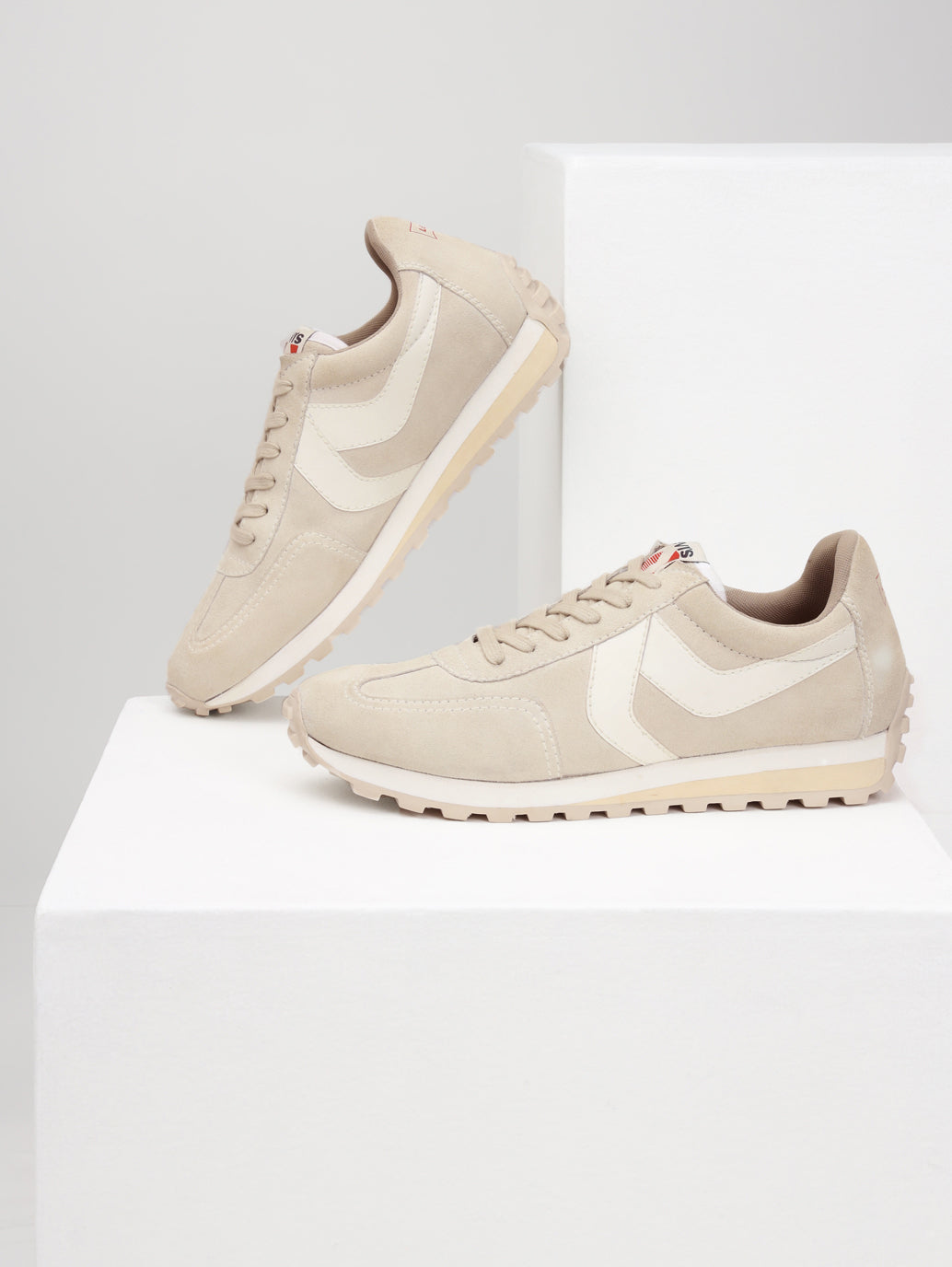 Men's Cream Colorblock Sneakers - Style View