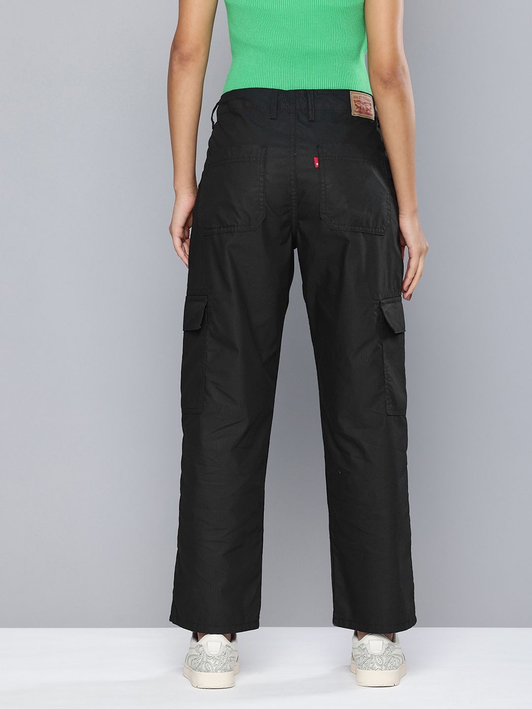 Women's Mid Rise Black Cargo Trousers - 88a1037aebb98fe0e38c557a9e2bf530 View