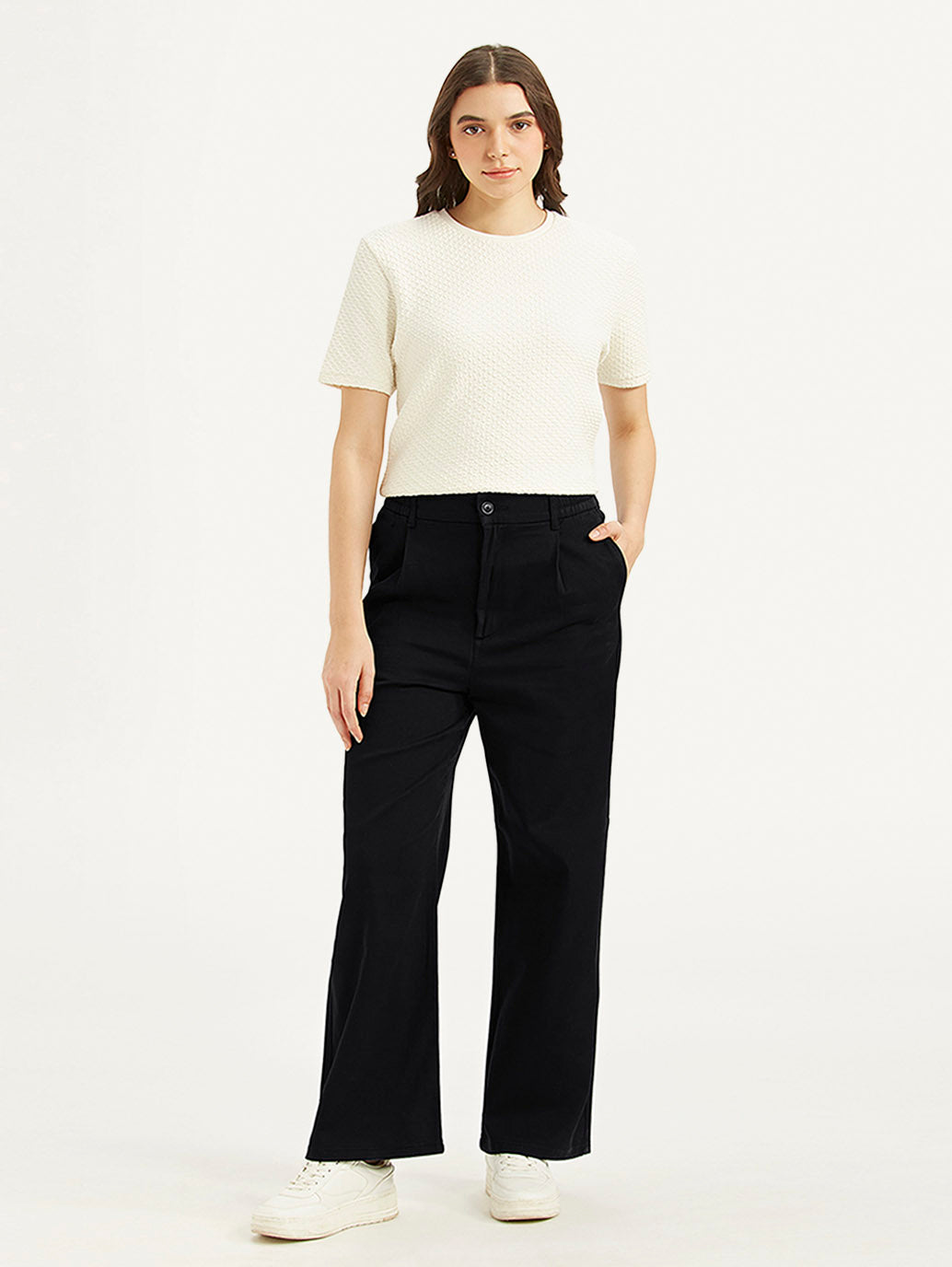 Women's High Rise Black Wide Leg Trousers