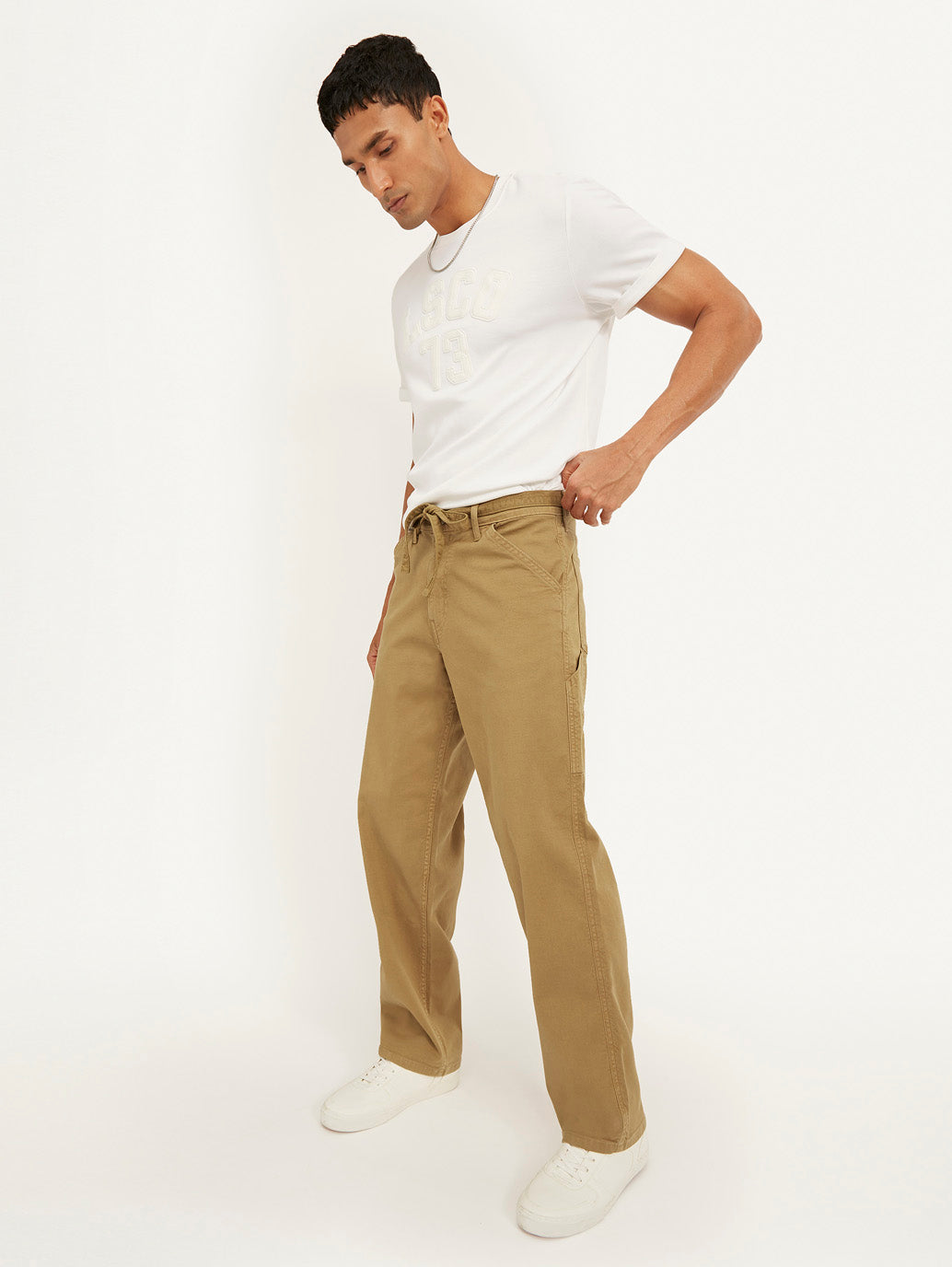 Men's Brown Silver Tab Baggy Mid Rise Jeans