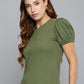 Women's Textured Green Crew Neck Top - 93529b4e-3084-482a-9fc0-2d3ed5ff04dc1726649332861-Levis-Women-Tops-5811726649332515-3 View