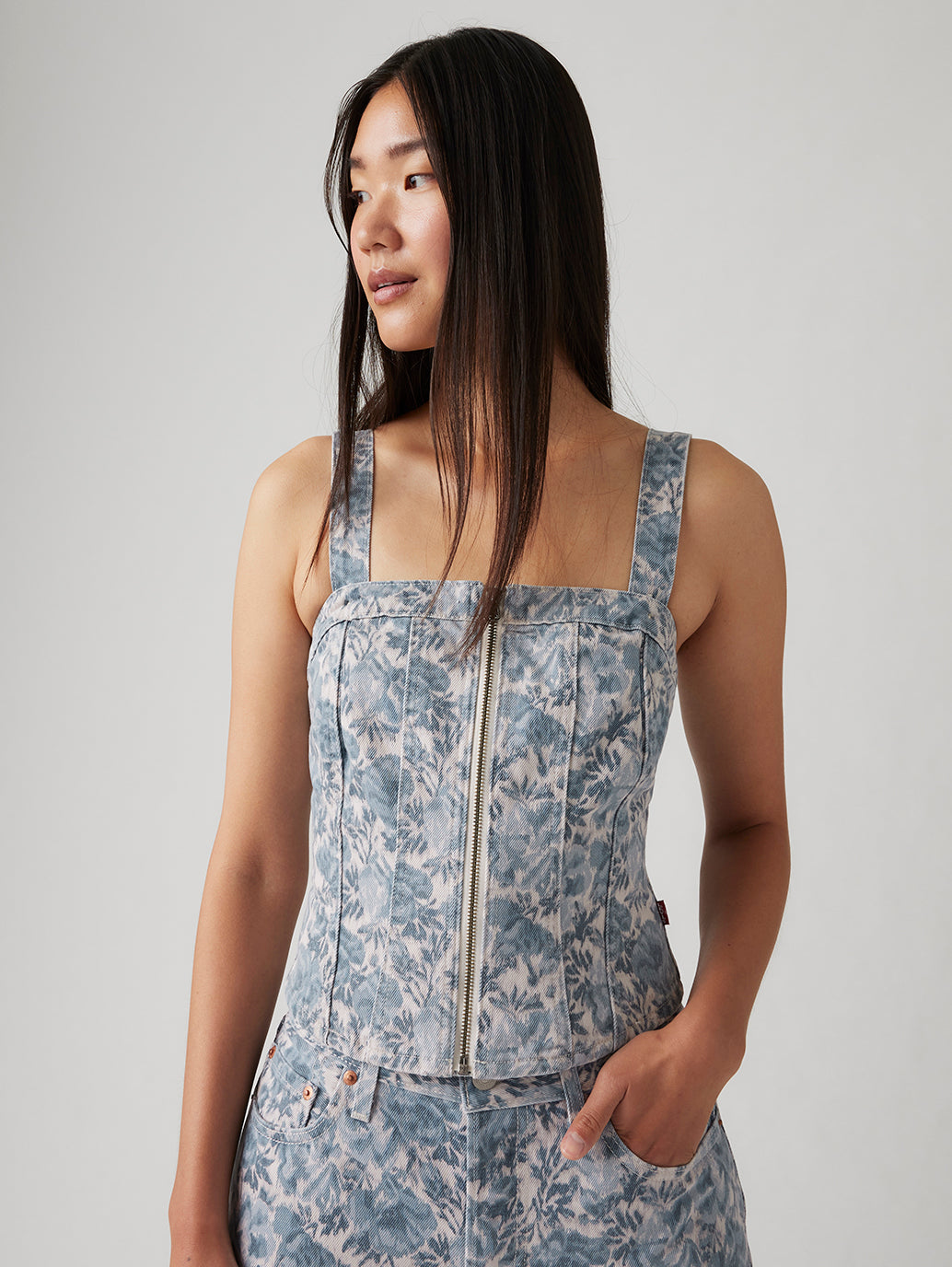 Women's Floral Blue Square Neck Corset Top - 94177d209563eb2d62c1f2927b3b5600 View