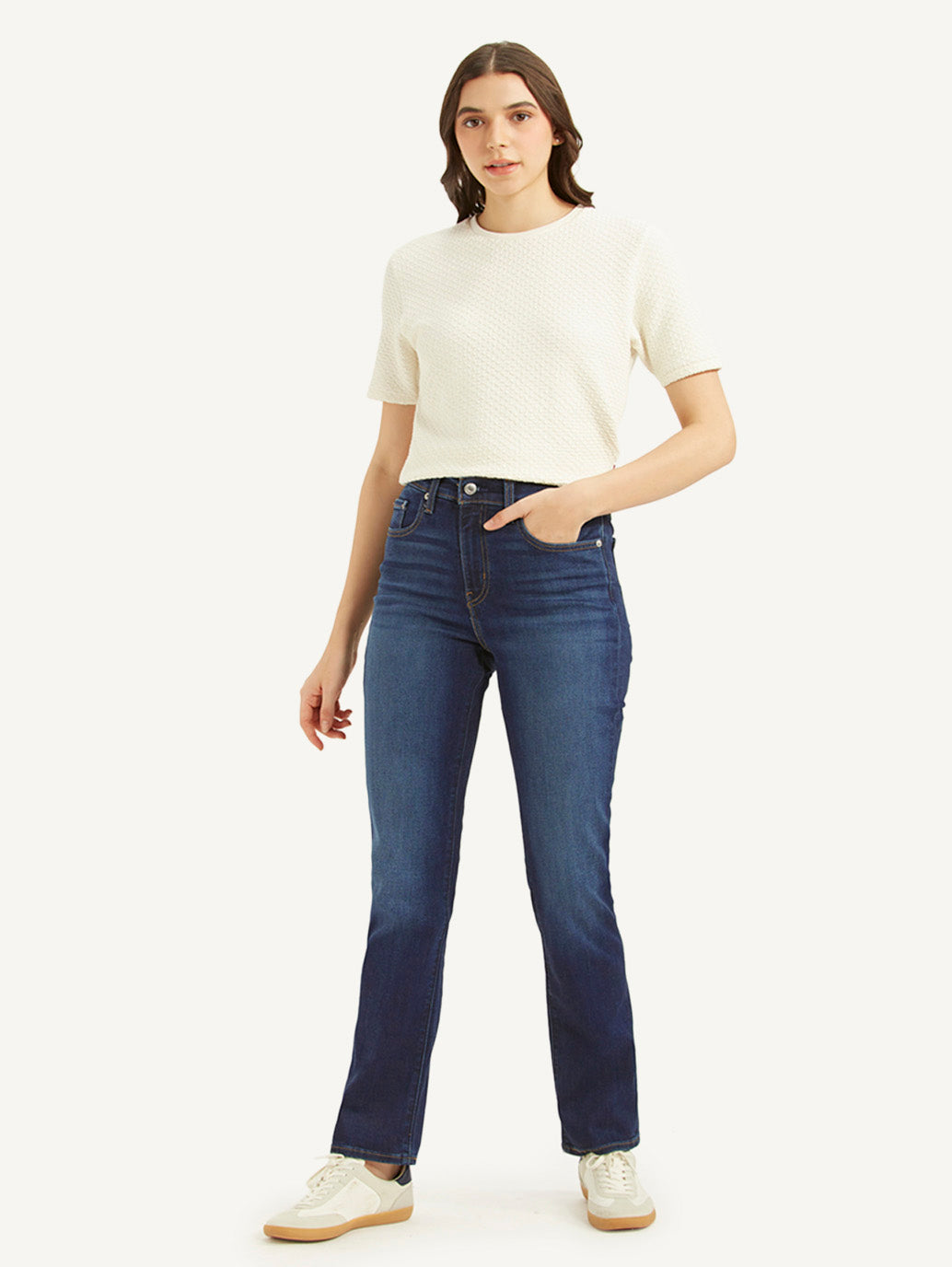 Women's 724 Dark Blue Straight Fit High Rise Jeans - 971c9289dddbc23c66fd709d5fe28147 View