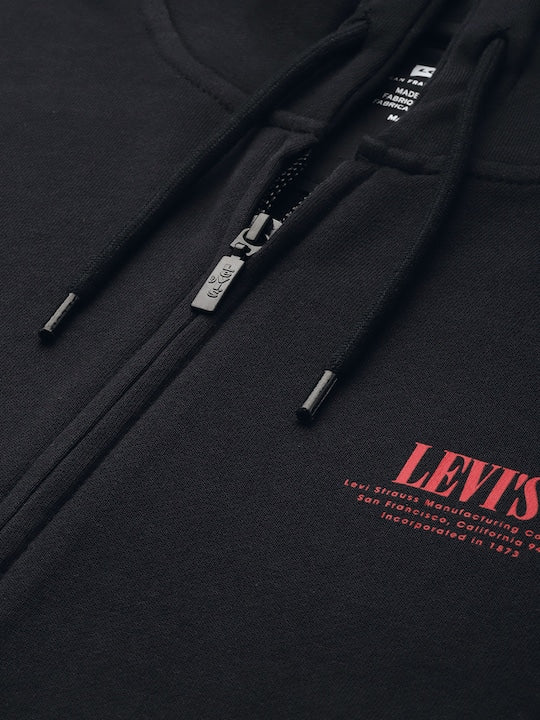 Men's Solid Black Hooded Sweatshirt - 97b43e56-270e-44ab-b0aa-6e43054680051694424153943-Levis-Men-Sweatshirts-3641694424153561-2 View
