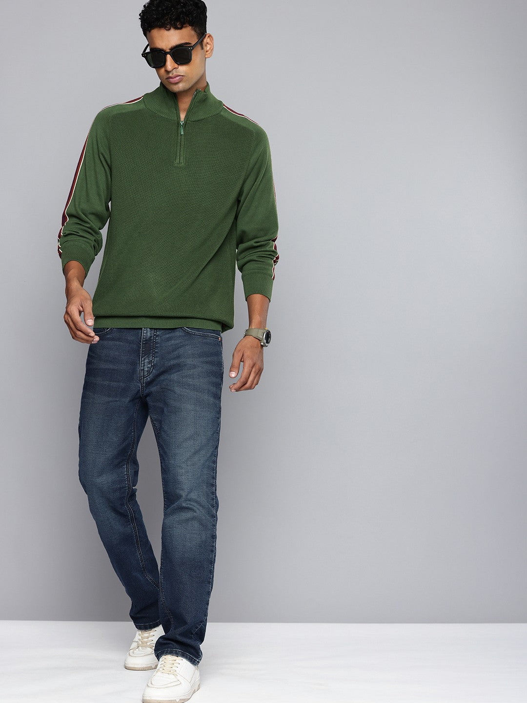 Men's Striped Green High Neck Sweater - 98f81f85-5448-424e-82f3-be382d7ce7491729771586055-Levis-Men-Sweaters-5391729771585674-5 View