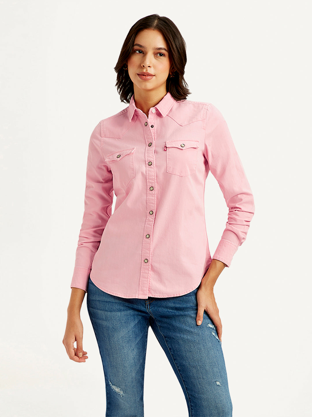 Women's Solid Spread Collar Shirt