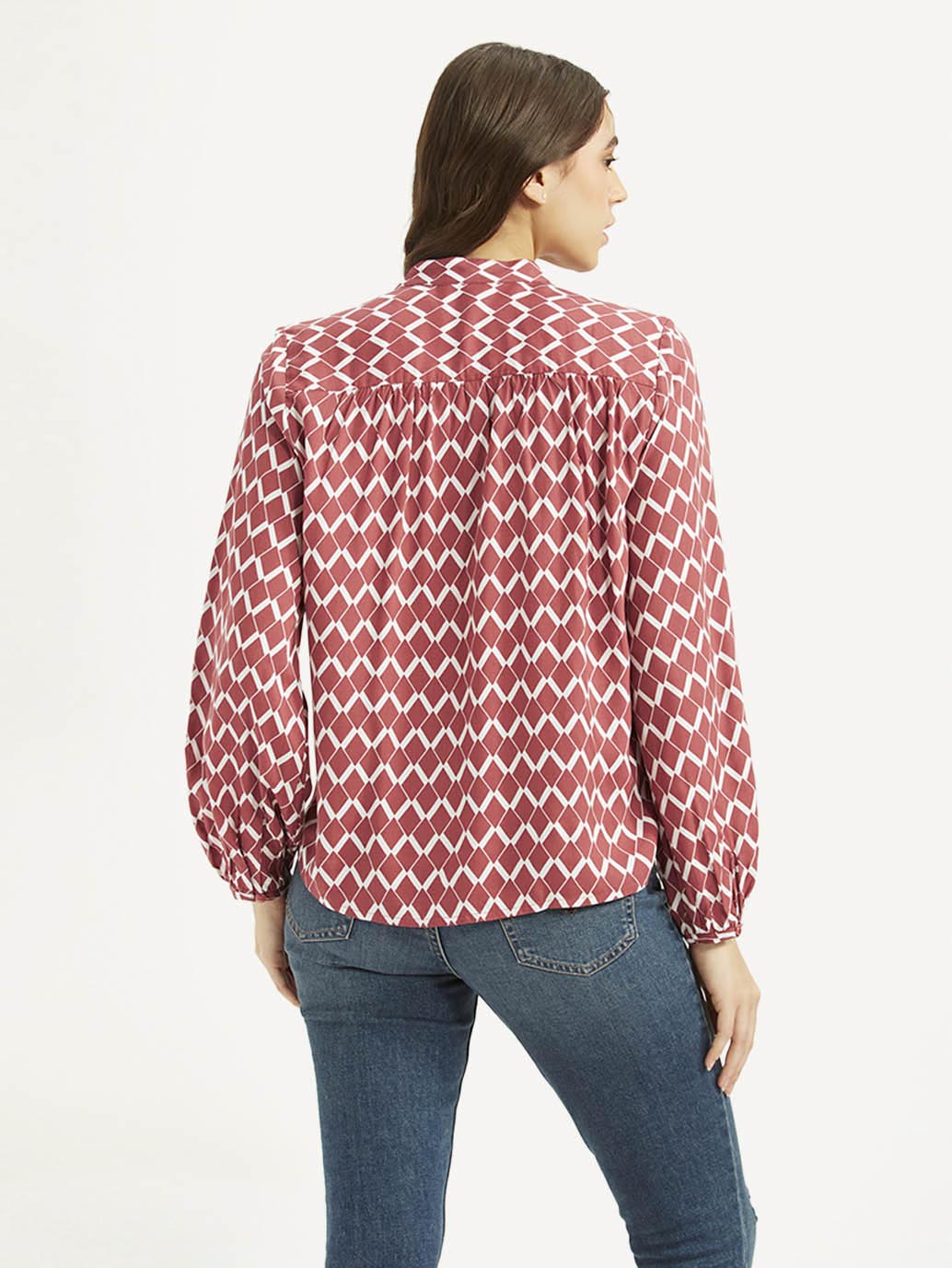Women's Geometric Red Band Neck Top - 9c5d3f654fca2dc29f0ebeadbcc19a55 View