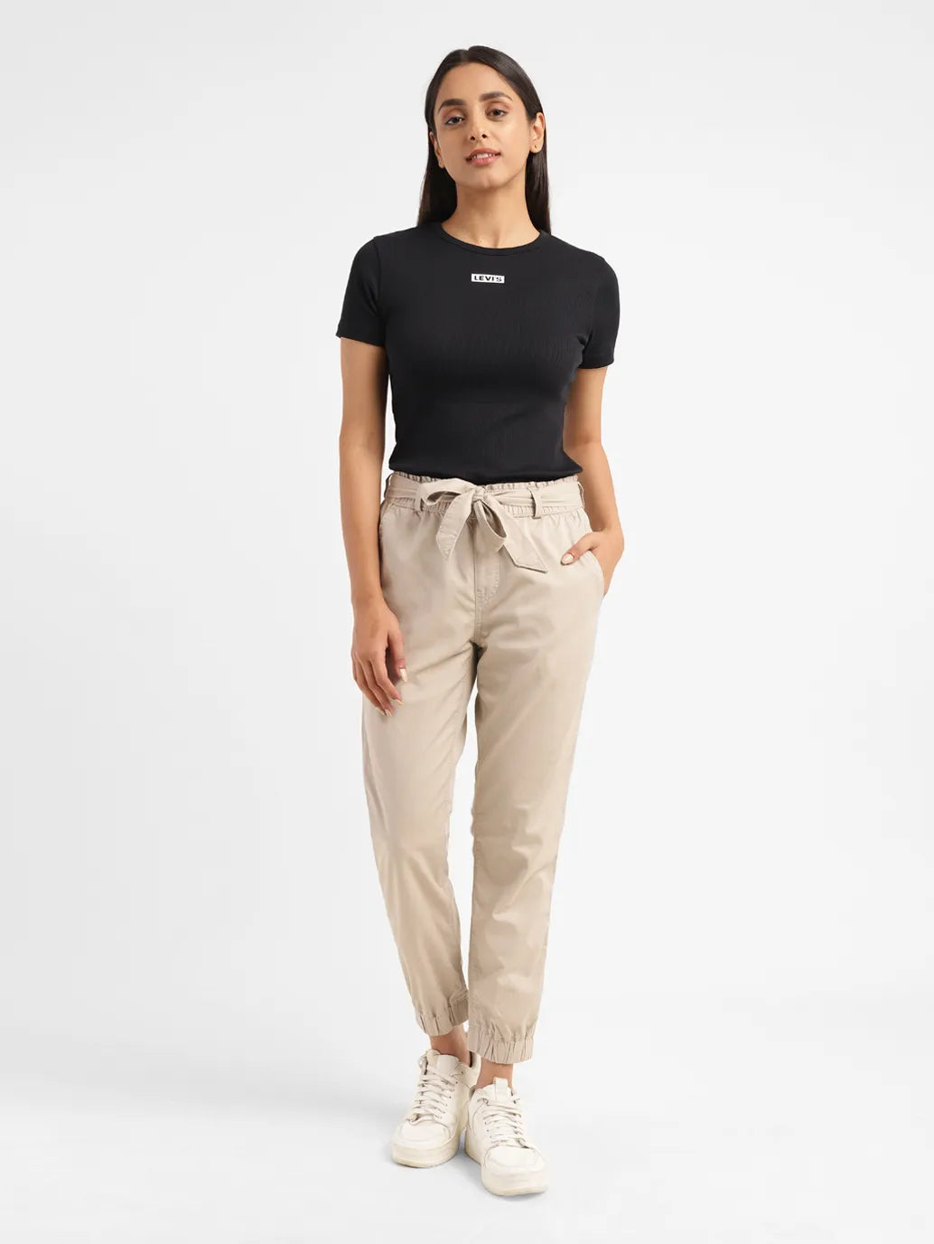 Women's High Rise Beige Regular Fit Joggers