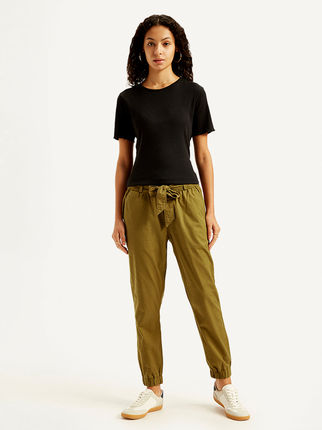 Women's High Rise Brown Regular Fit Joggers - Front View