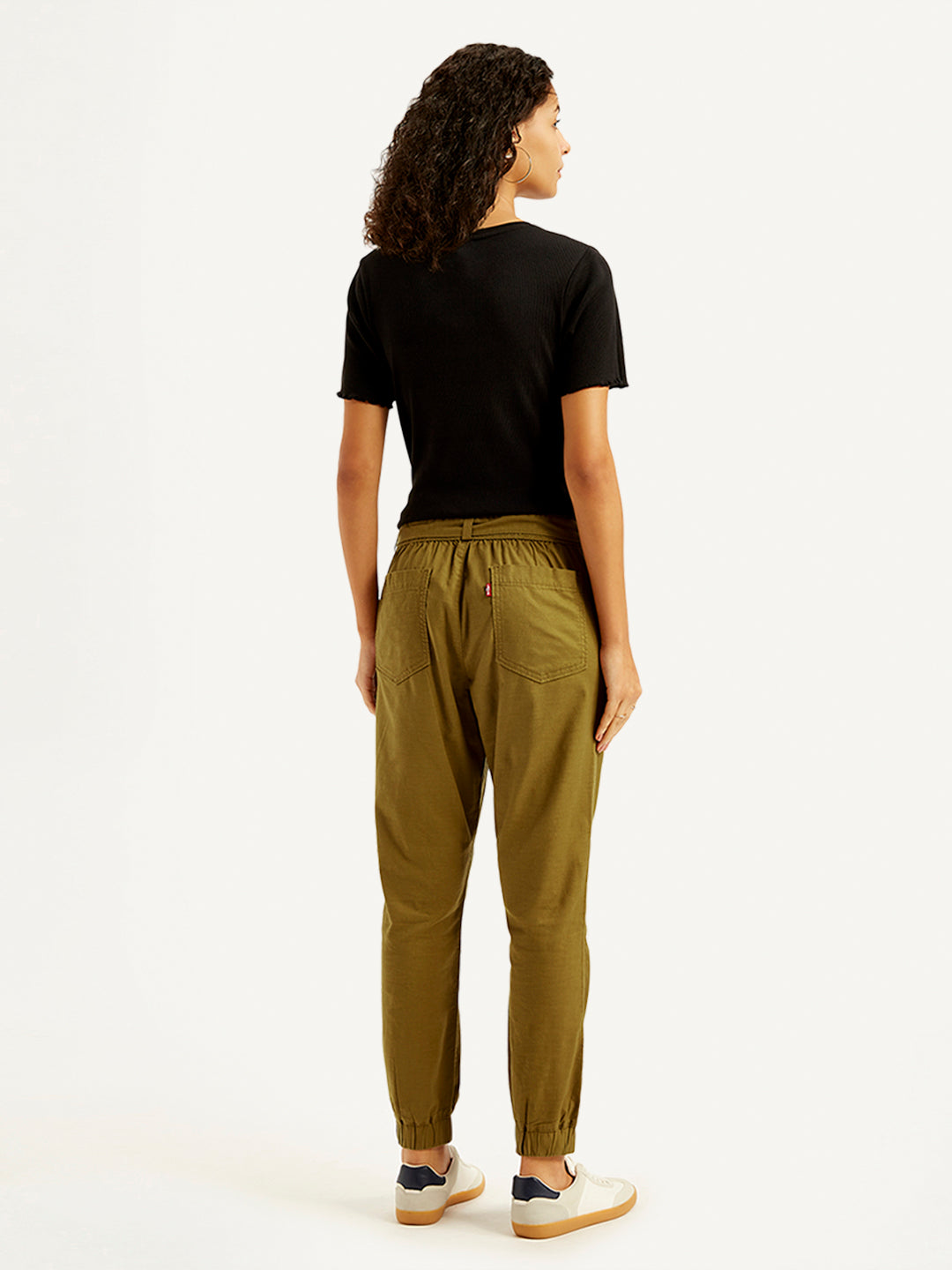Women's High Rise Brown Regular Fit Joggers - Back View