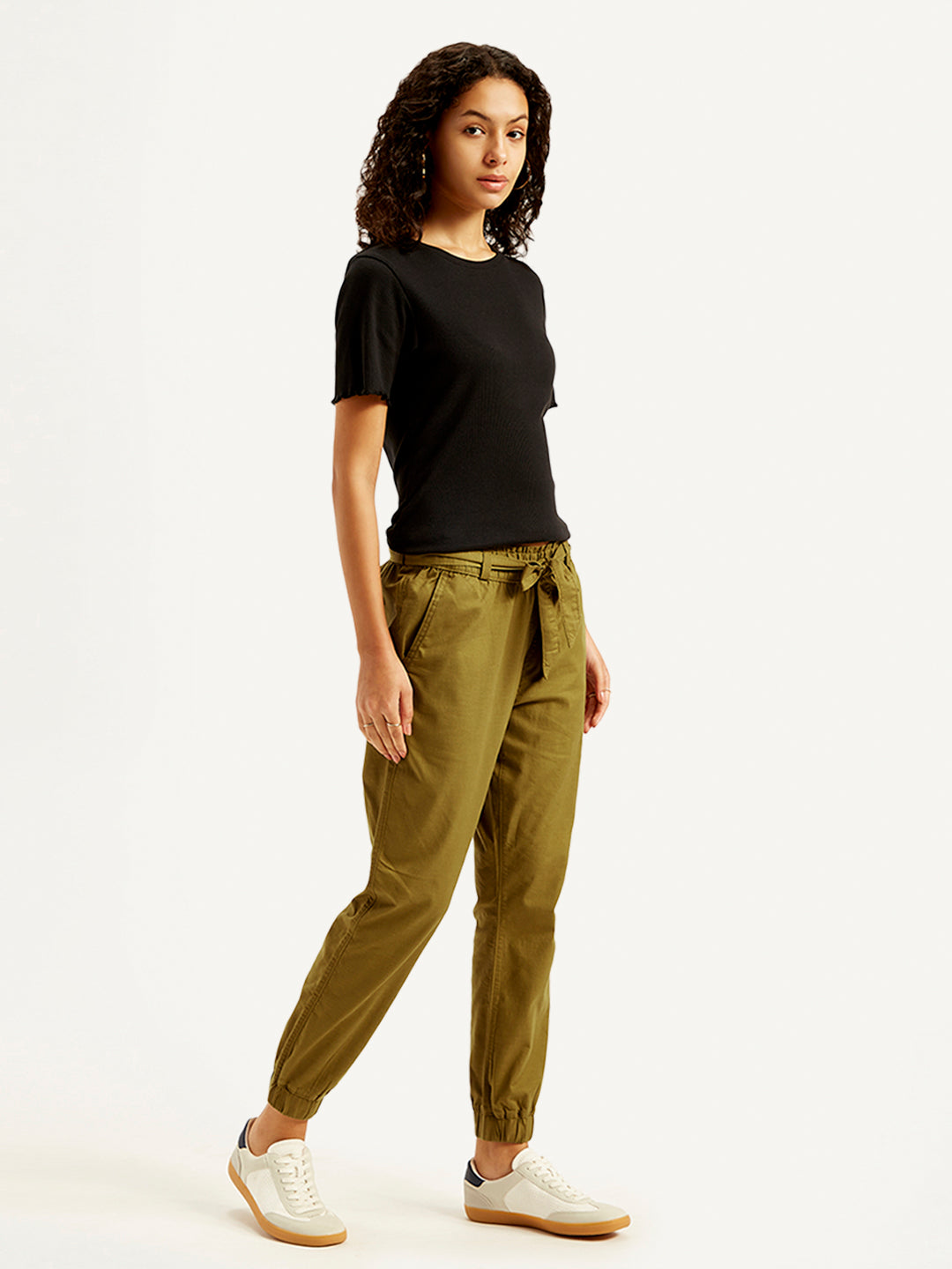 Women's High Rise Brown Regular Fit Joggers - Side View