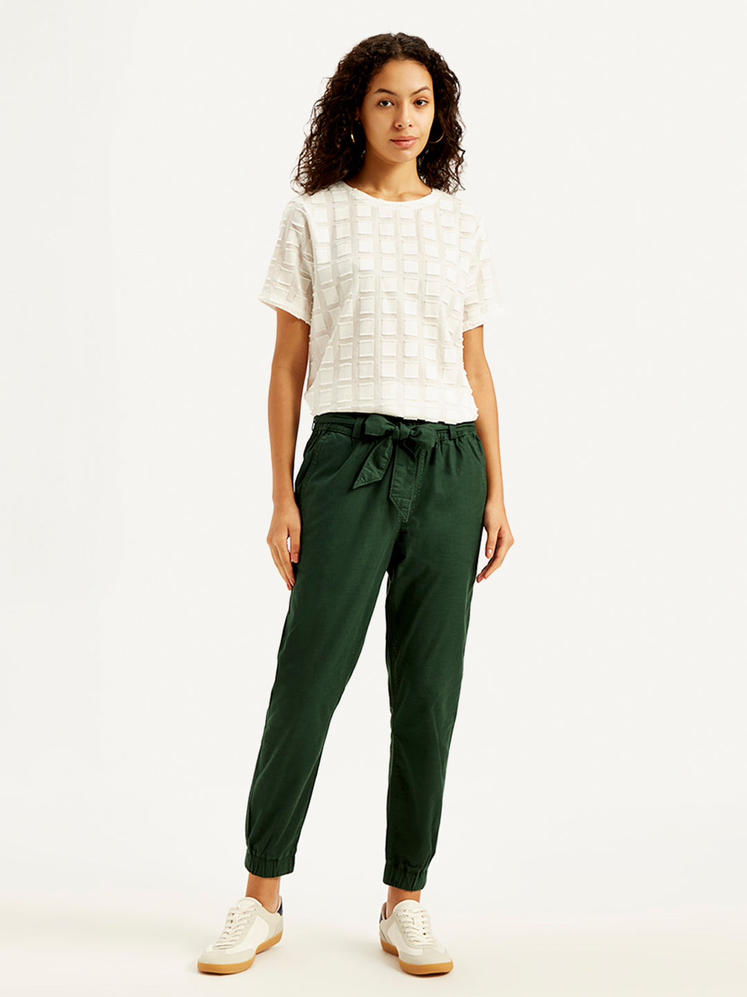 Women's High Rise Green Regular Fit Joggers - Front View