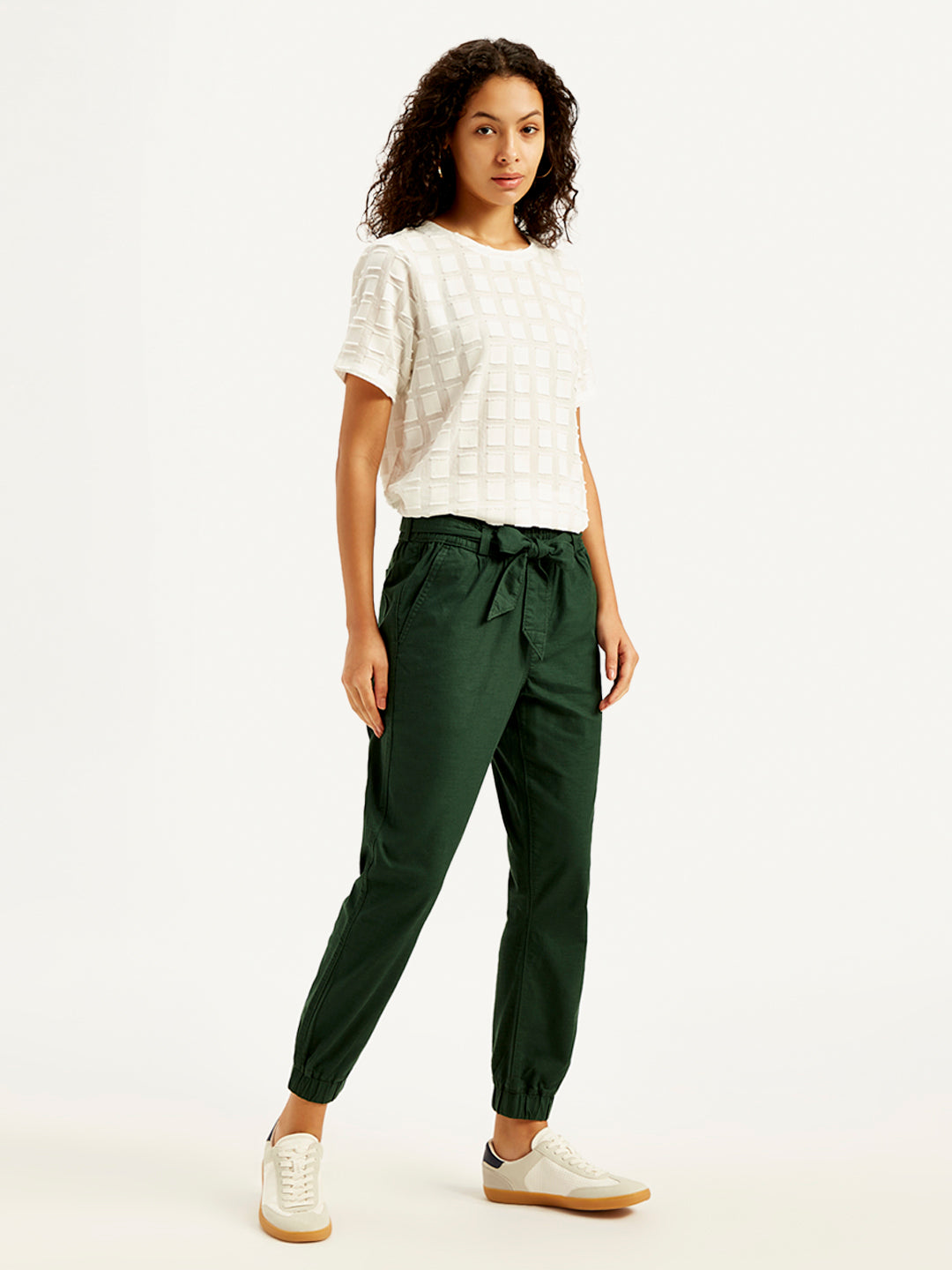 Women's High Rise Green Regular Fit Joggers - Side View