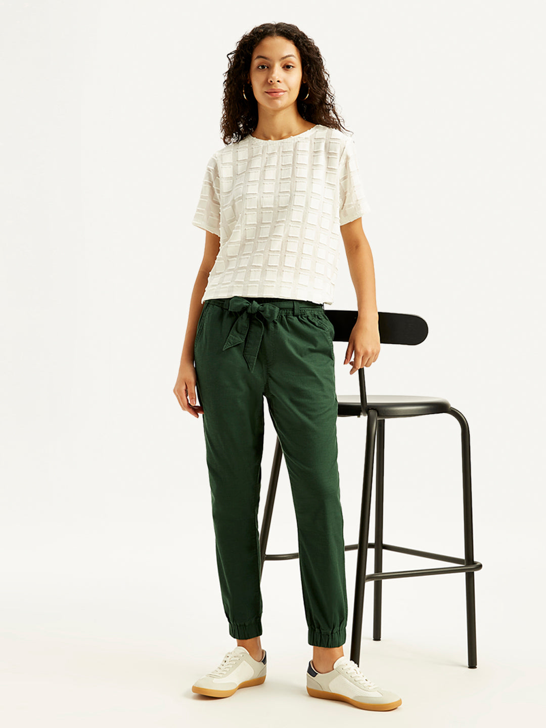 Women's High Rise Green Regular Fit Joggers - Styleshot View