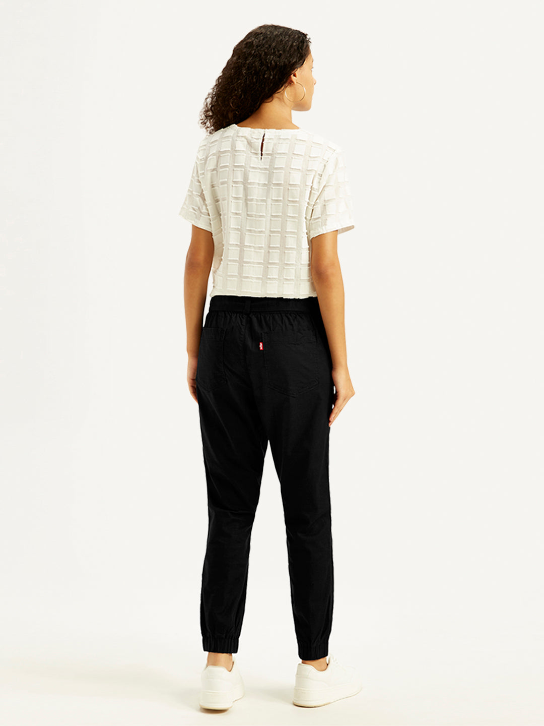 Women's High Rise Black Regular Fit Joggers - Back View