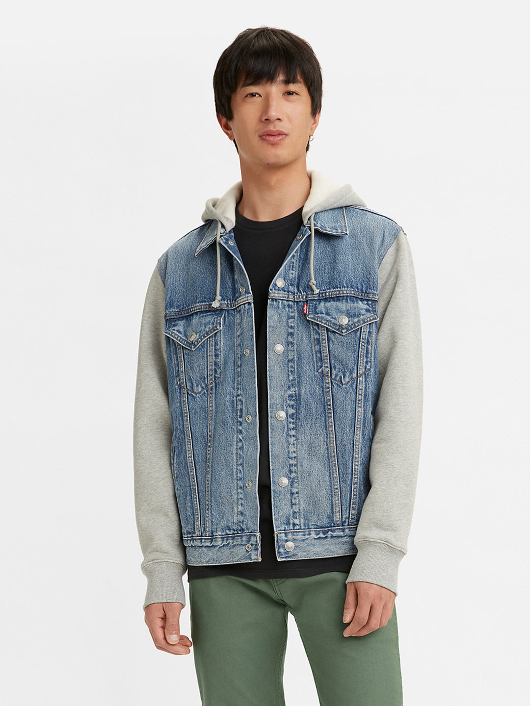 Men's Colorblock Blue Hooded Denim Trucker Jacket