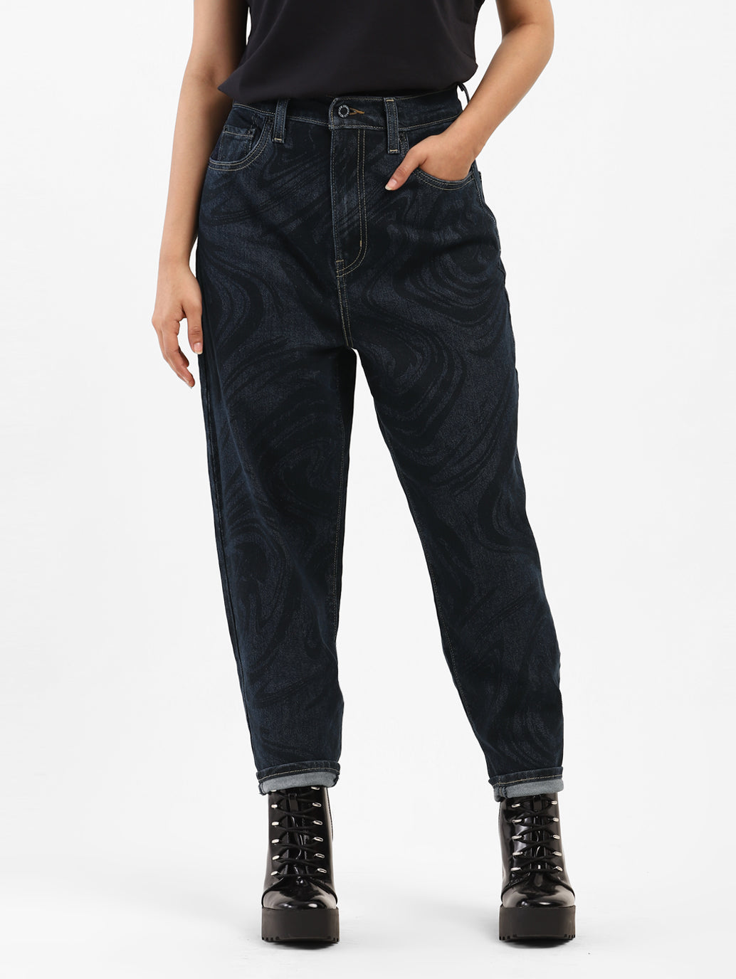 Women's Blue Loose Tapered Fit High Rise Jeans - cbf9d49c-2b5d-4078-917c-566bde6bf84b View