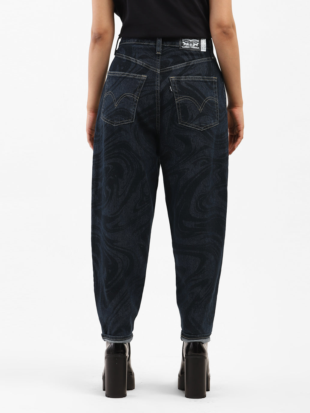 Women's Blue Loose Tapered Fit High Rise Jeans - 48b2f243-e739-47b8-b788-e9c78112b8a1 View