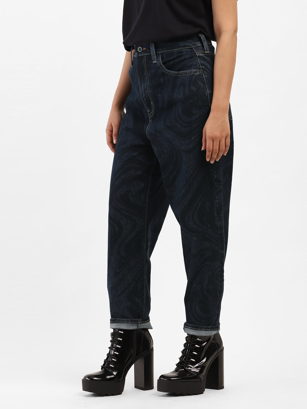 Women's Blue Loose Tapered Fit High Rise Jeans - 4b31db3d-eb64-4f74-85f4-4efdaddabb19 View