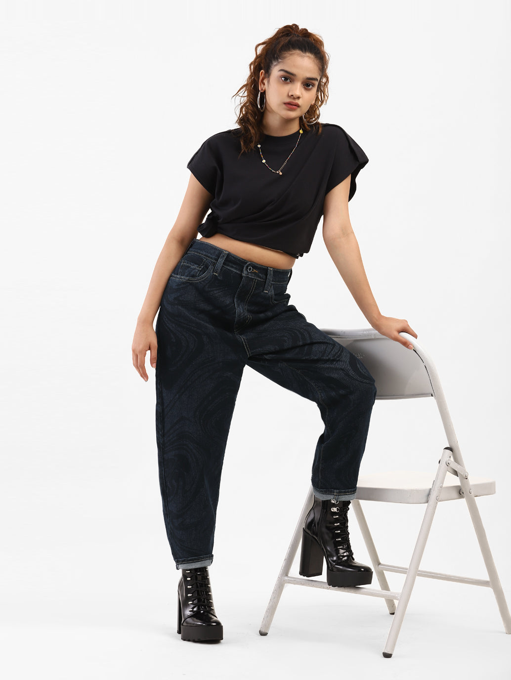 Women's Blue Loose Tapered Fit High Rise Jeans - 276e2b7c-1153-4882-b8a1-449929122d83 View