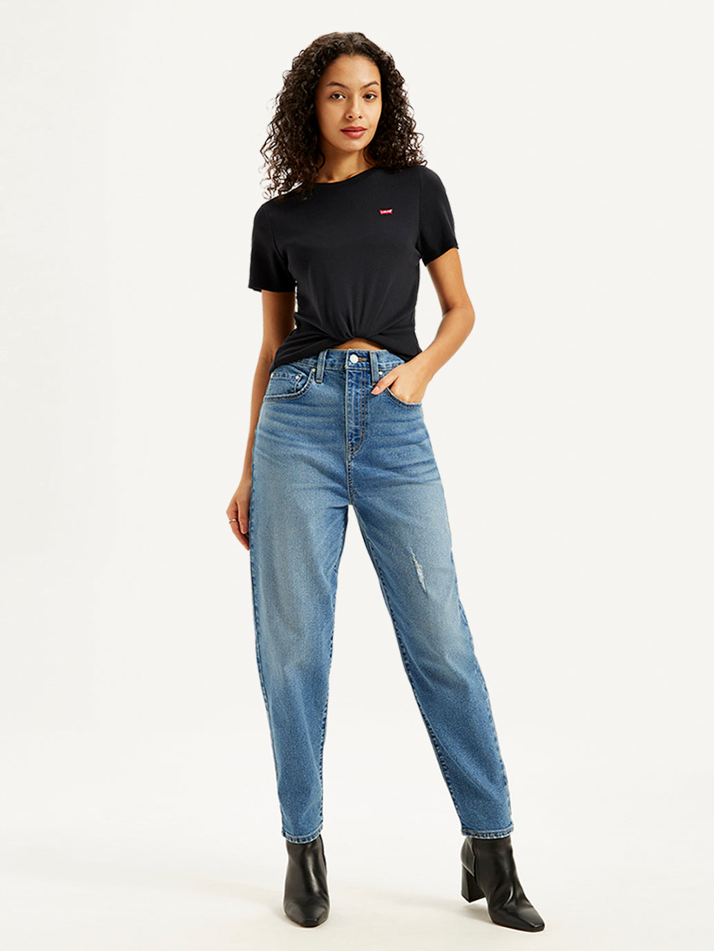 Women's Blue Loose Tapered Fit High Rise Jeans - fe1d77bb-d8c6-4731-8492-87535e89aa8c View