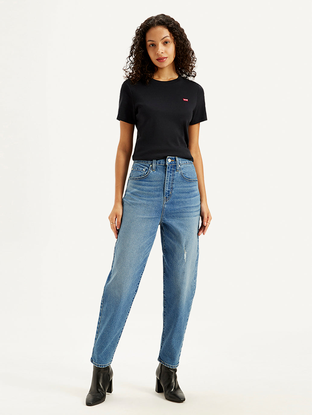 Women's Blue Loose Tapered Fit High Rise Jeans - 7c2e43f9-5470-4744-b1a5-45c982c7438e View