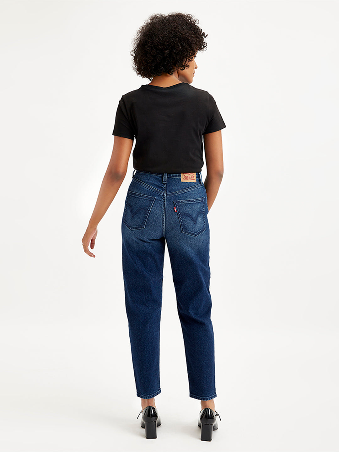 Women's Blue Loose Tapered Fit High Rise Jeans - Back View