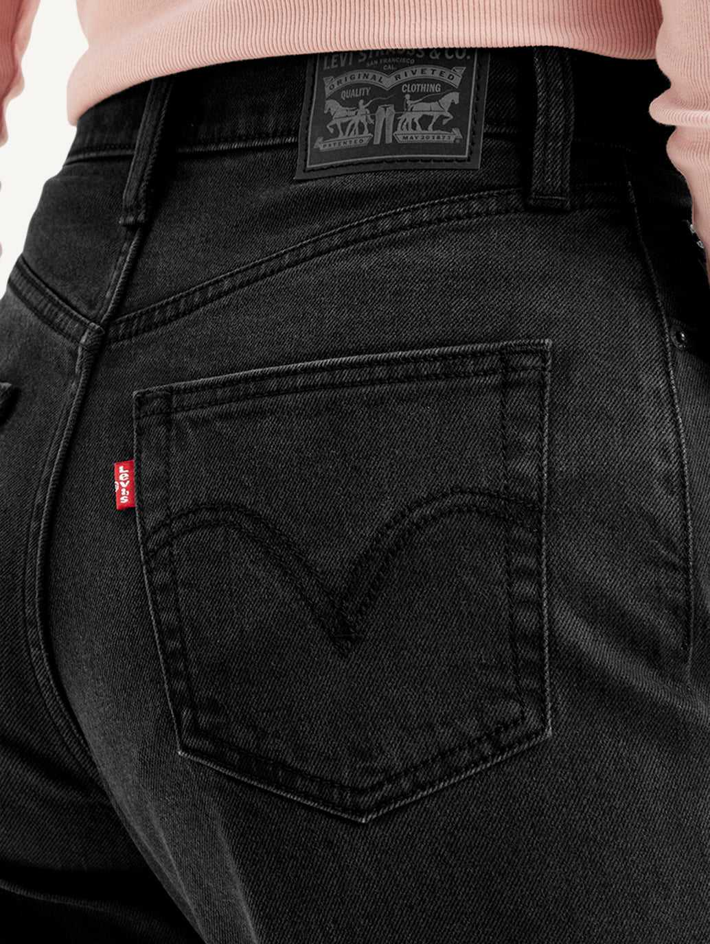 Women's Black Loose Tapered Fit High Rise Jeans - Detail View