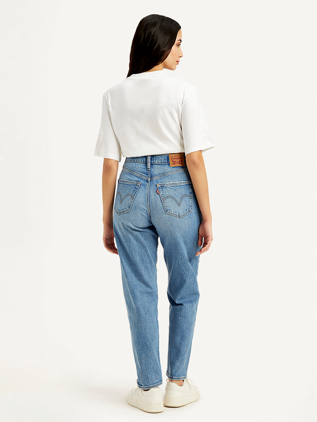 Women's Blue Loose Tapered Fit High Rise Jeans - Back View