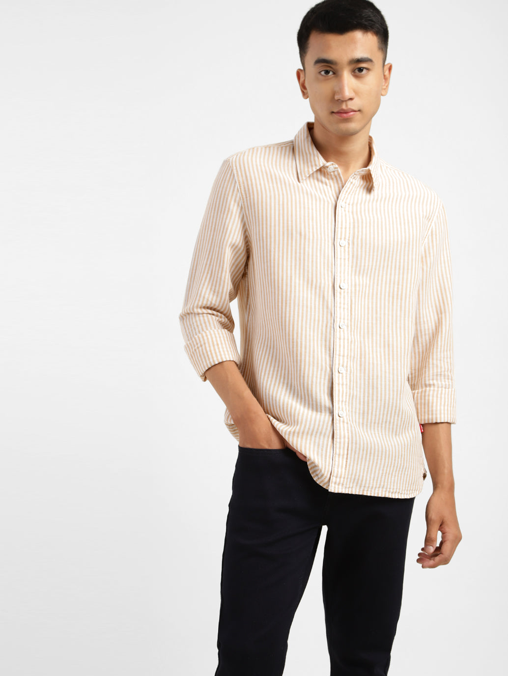 Men's Striped Slim Fit Linen Shirt - 6cd26444-6025-4d42-92fb-99f3cec6ae50 View