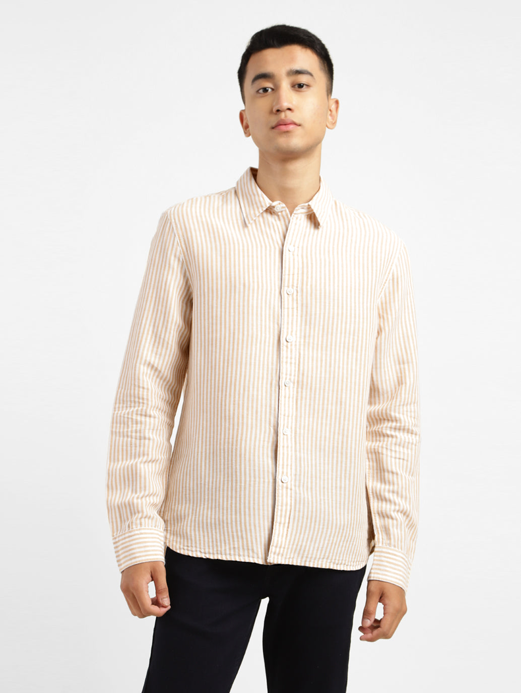 Men's Striped Slim Fit Linen Shirt - fe9a803f-bc49-4b2a-8e32-6f19a5070fd8 View