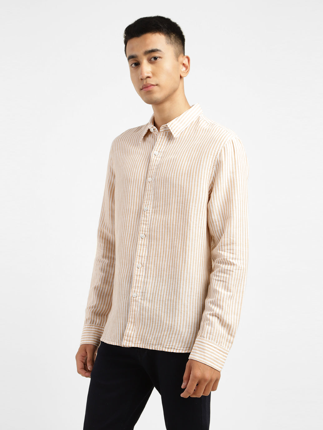 Men's Striped Slim Fit Linen Shirt - 8652eaa8-9cb5-4289-89b3-6b28f585ed60 View