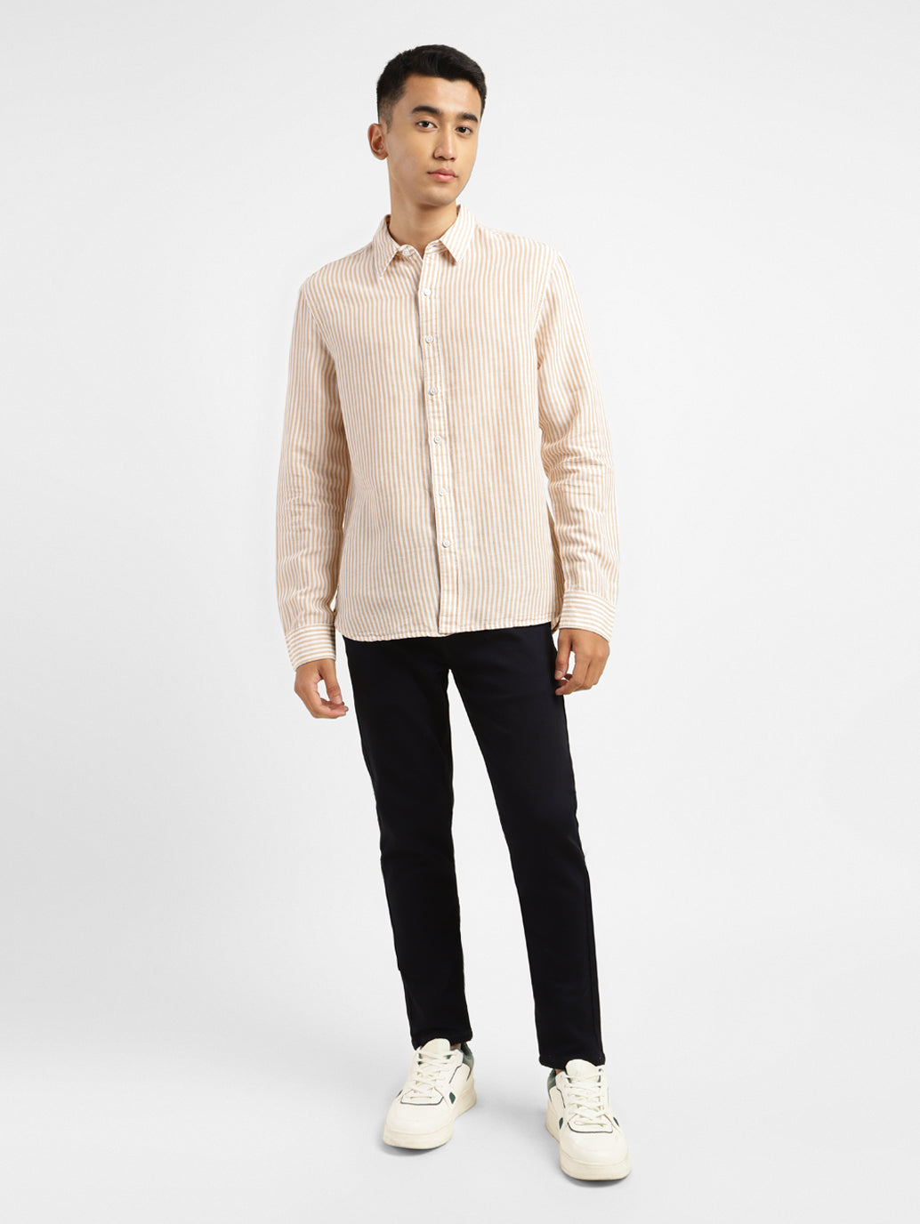 Men's Striped Slim Fit Linen Shirt - 0f9d5fff-9467-41d0-94fa-07600772e678 View