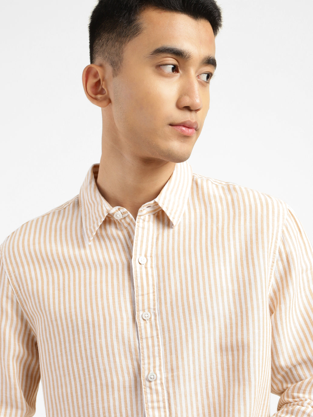 Men's Striped Slim Fit Linen Shirt - 80377f67-8871-44d3-9cff-98404c7de70e View