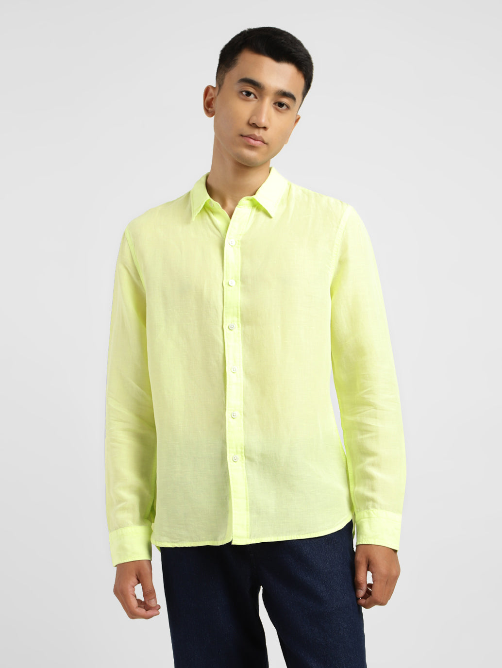 Men's Solid Spread Collar Linen Shirt Yellow - 651aabf8-9a52-4b0f-a36c-690a5ee4e18f View