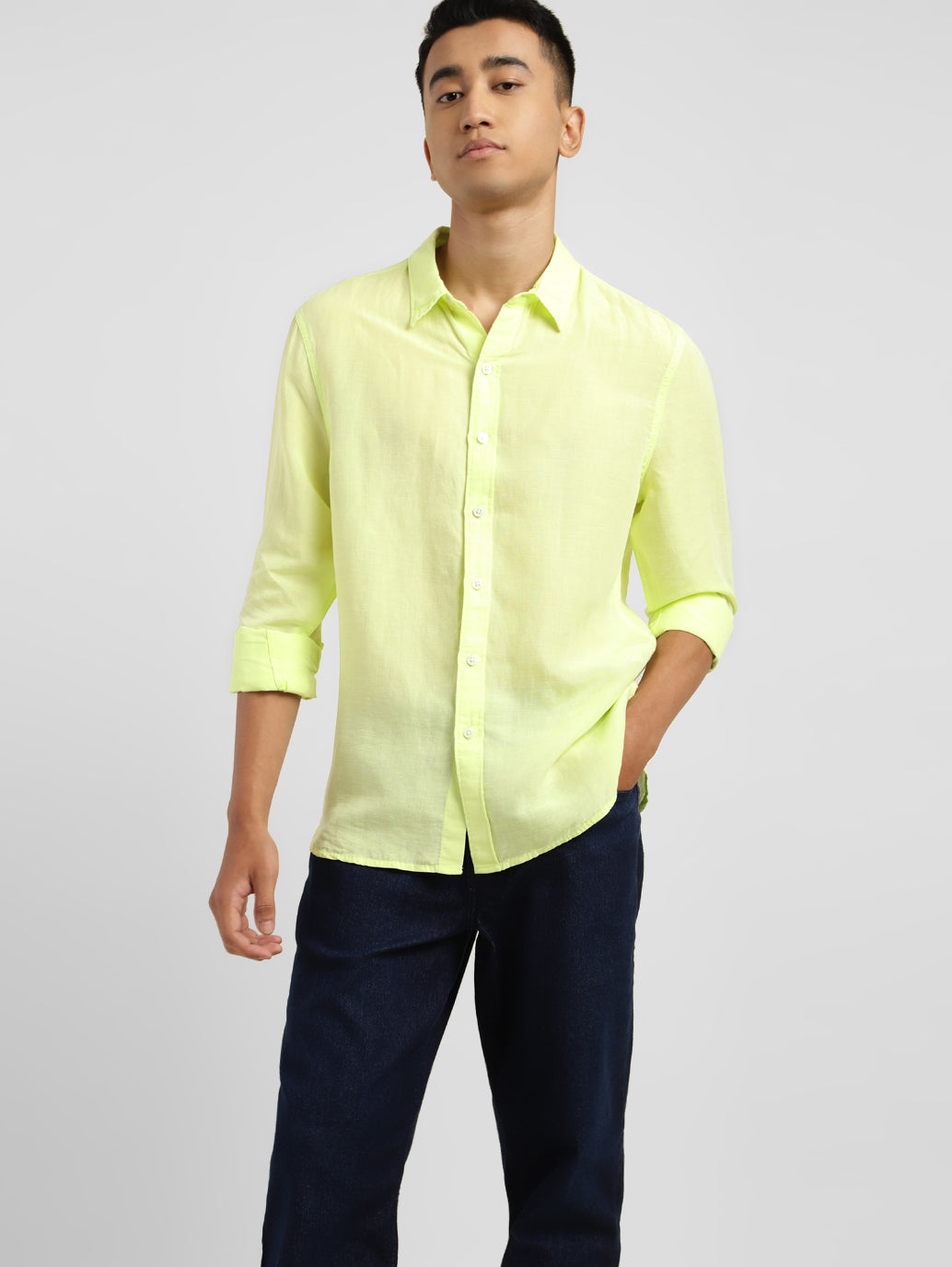 Men's Solid Spread Collar Linen Shirt Yellow - c3f76553-5e1f-4201-b26f-e067772af3ef View