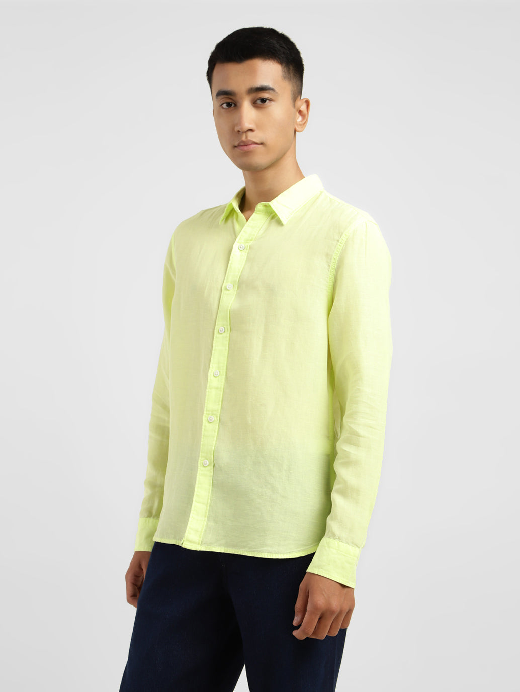 Men's Solid Spread Collar Linen Shirt Yellow - f1338427-50be-485a-a4d1-ad607336a4dc View