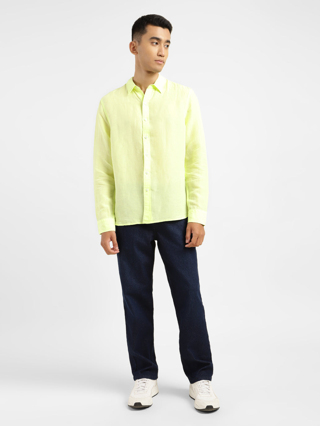Men's Solid Spread Collar Linen Shirt Yellow - 7b34e42b-6477-43fc-a670-887f9ba7b94a View