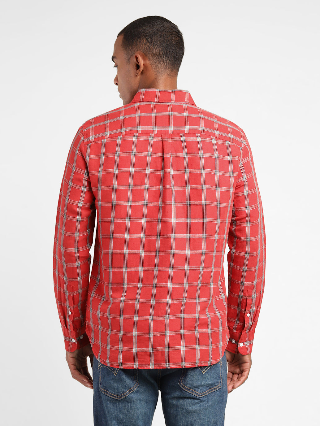 Men's Checkered Spread Collar Linen Shirt - 681dbf62-934f-4b78-bced-2c5bd951c60e View