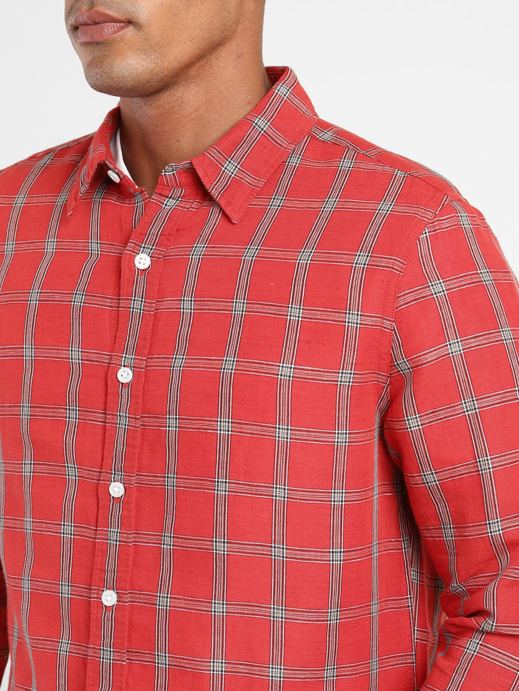 Men's Checkered Spread Collar Linen Shirt - c52887a3-7d35-413f-b45c-ec2926233db8 View