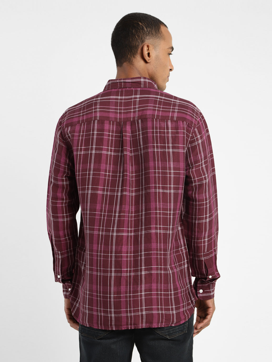 Men's Checkered Spread Collar Linen Shirt - 4246bce9-dadf-4bdf-ba08-5c759f1b813f View