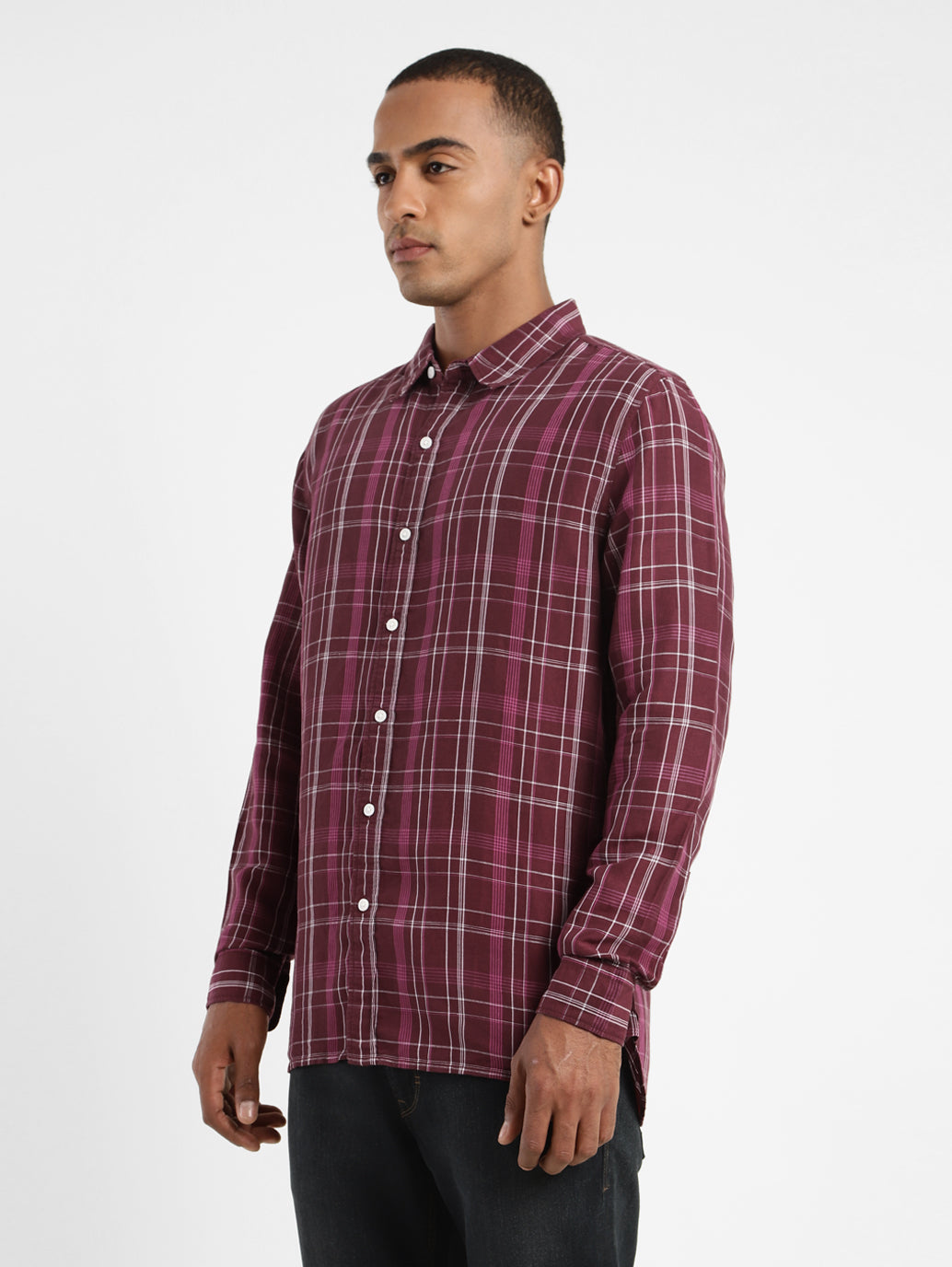 Men's Checkered Spread Collar Linen Shirt - 9793e989-f12f-42c8-a9f7-eb3340c85cb1 View