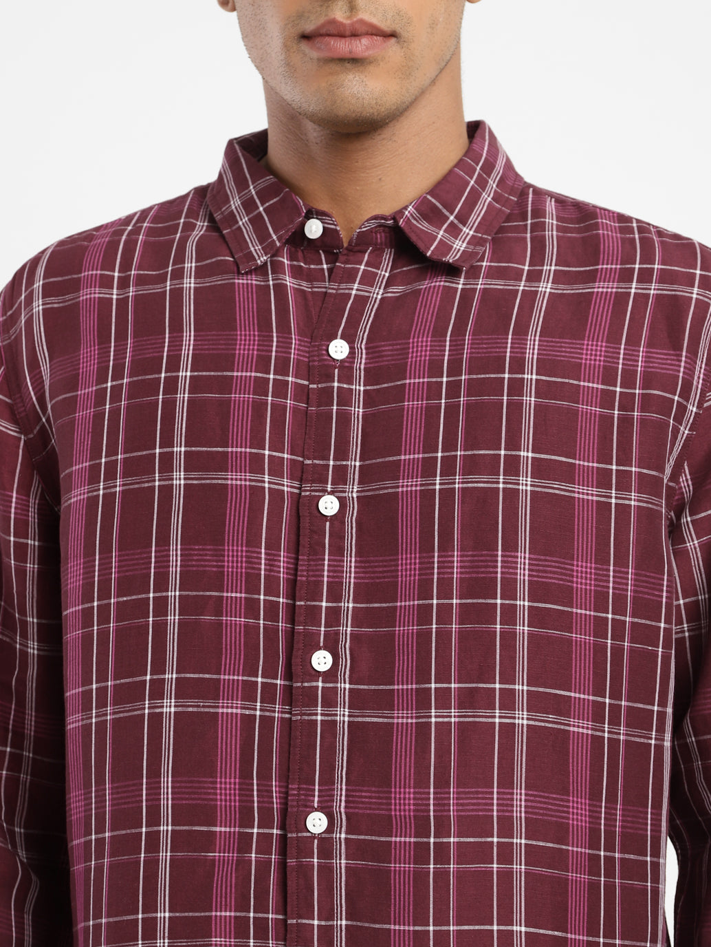 Men's Checkered Spread Collar Linen Shirt - 942f9d89-e352-4f86-8116-d31ac7f1fe39 View