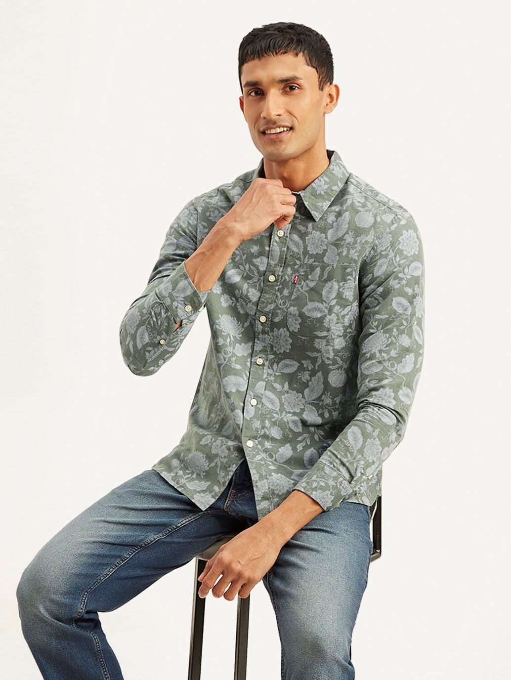 Men's Floral Print Slim Fit Shirt - Styleshot View