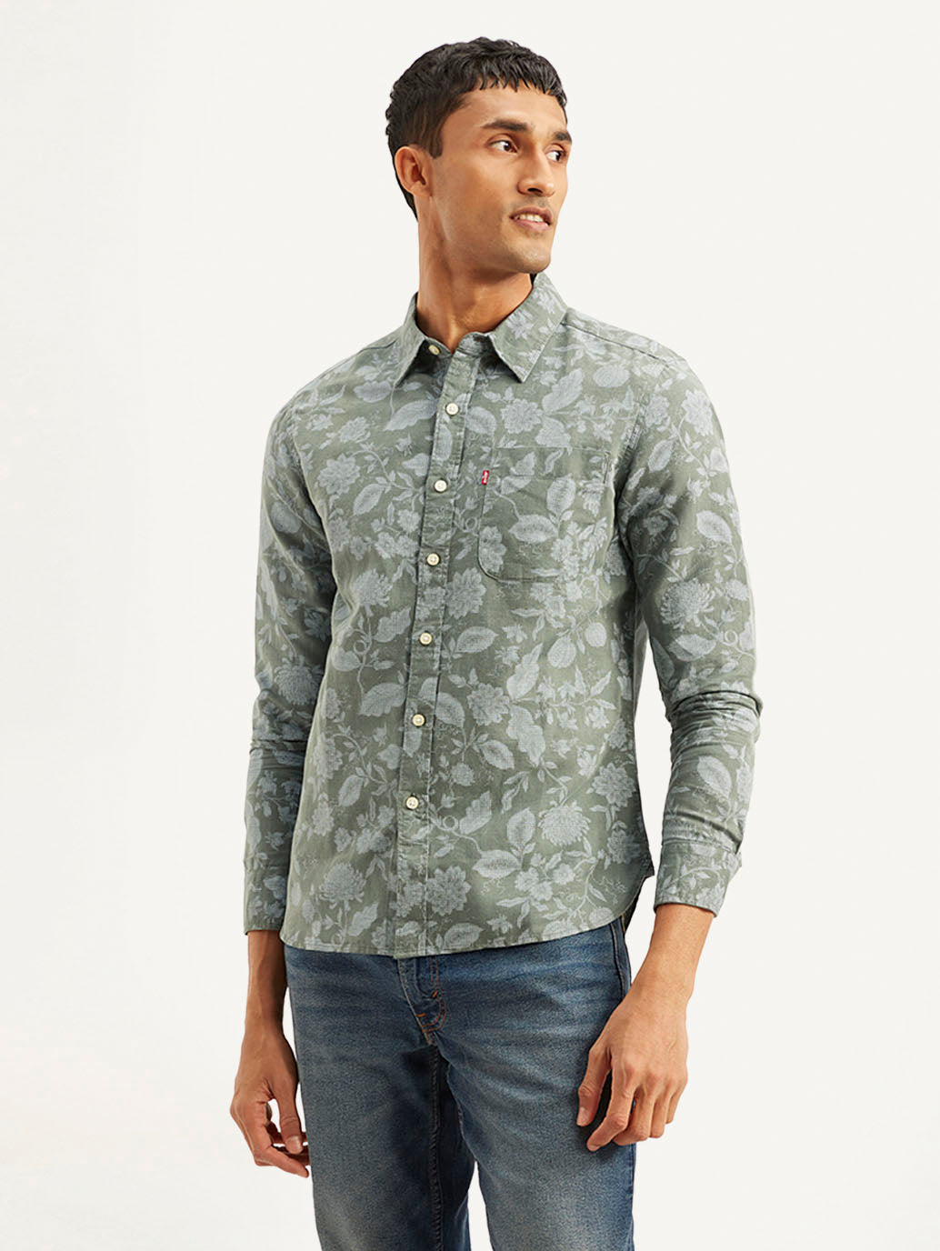 Men's Floral Print Slim Fit Shirt - Side View