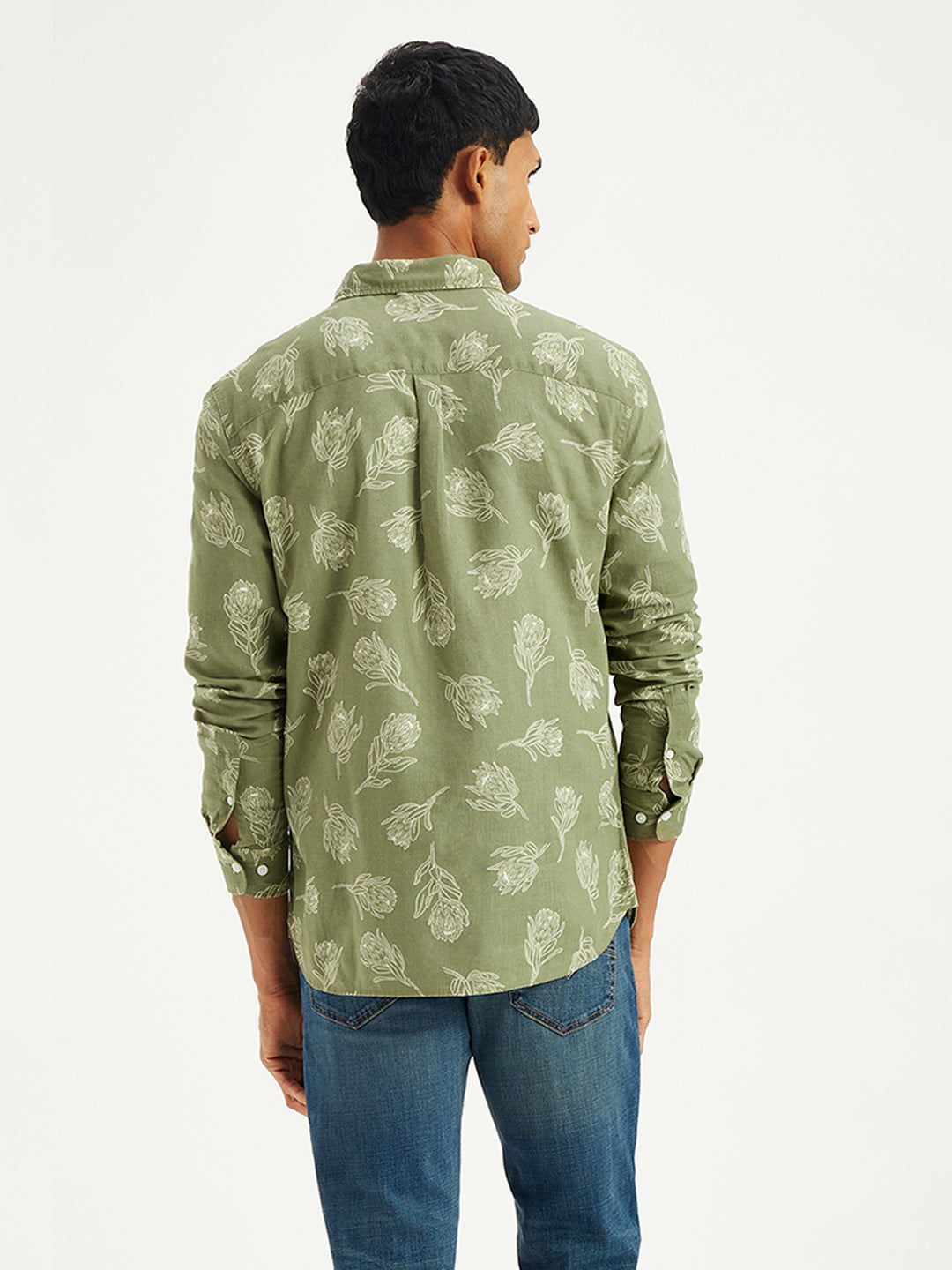 Men's Floral Print Slim Fit Shirt - Back View