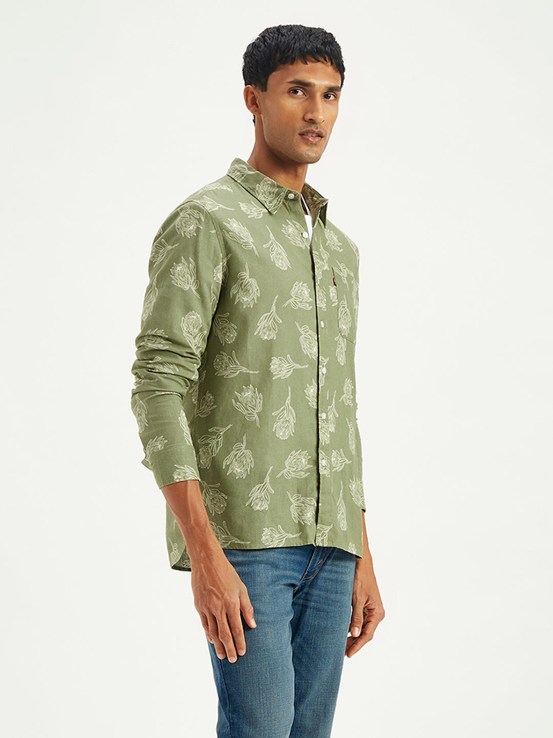 Men's Floral Print Slim Fit Shirt - Side View