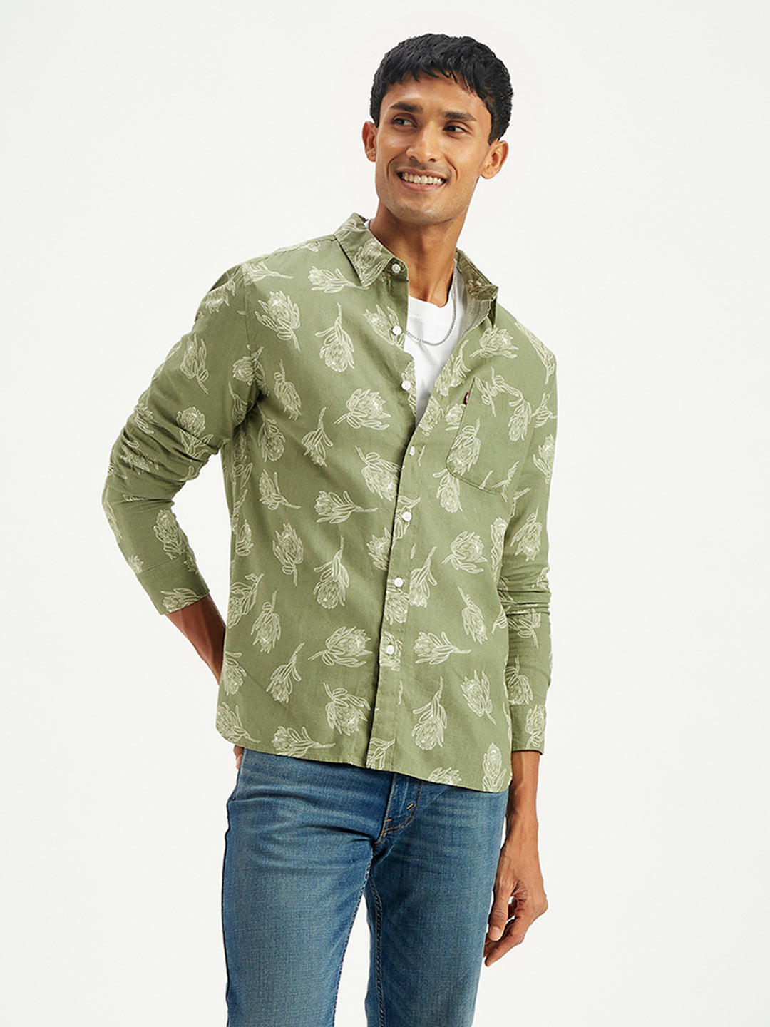 Men's Floral Print Slim Fit Shirt - Styleshot View